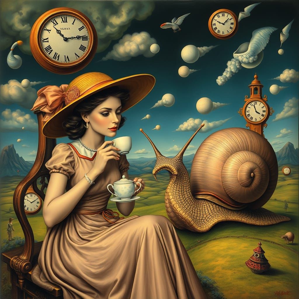 Surreal Tea Party with Snail in Dali Style