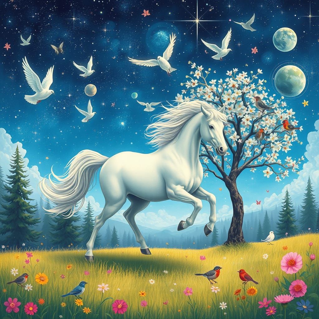 Celestial Horse in Spring Meadow Fantasy Art