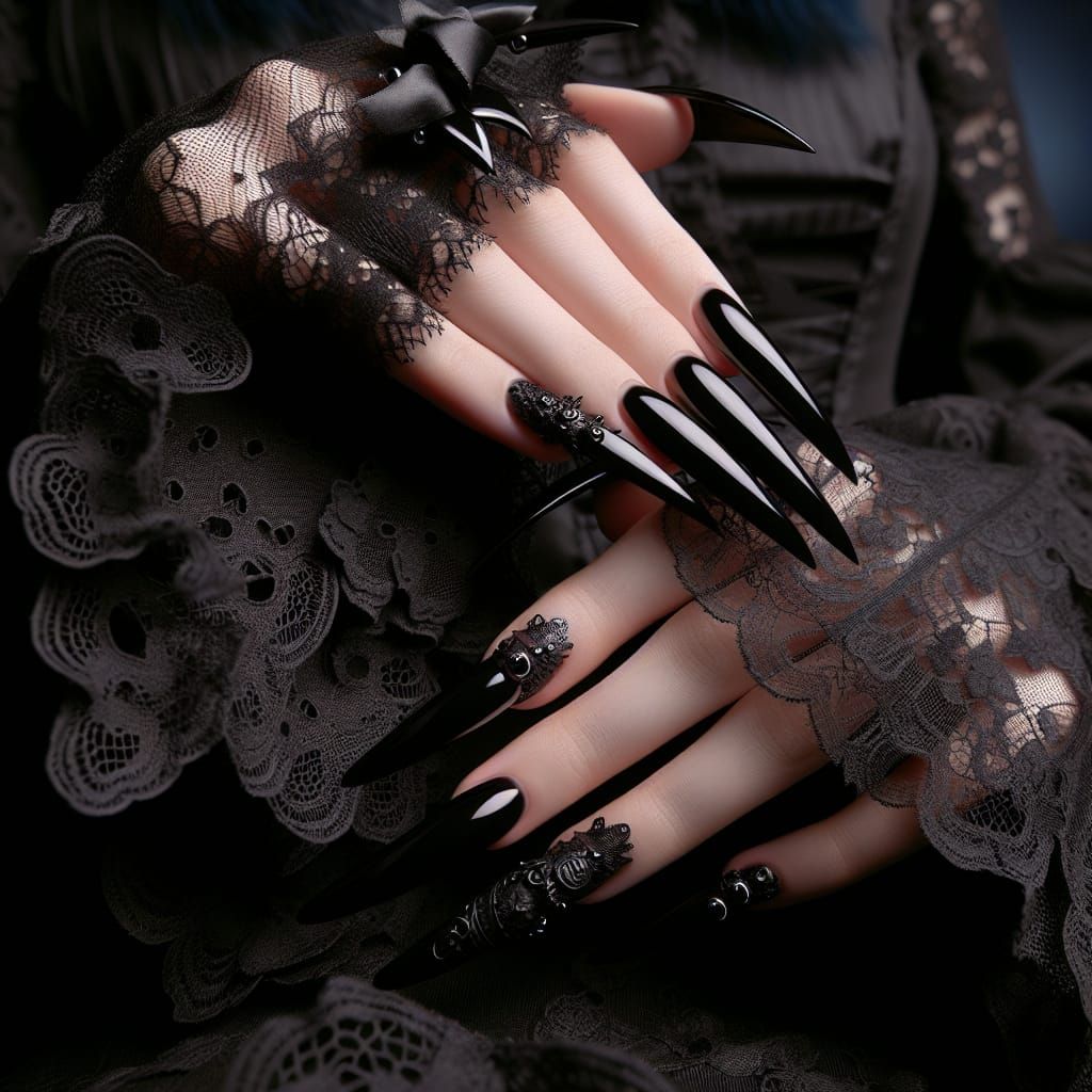 Gothic Beauty with Long Black Nails