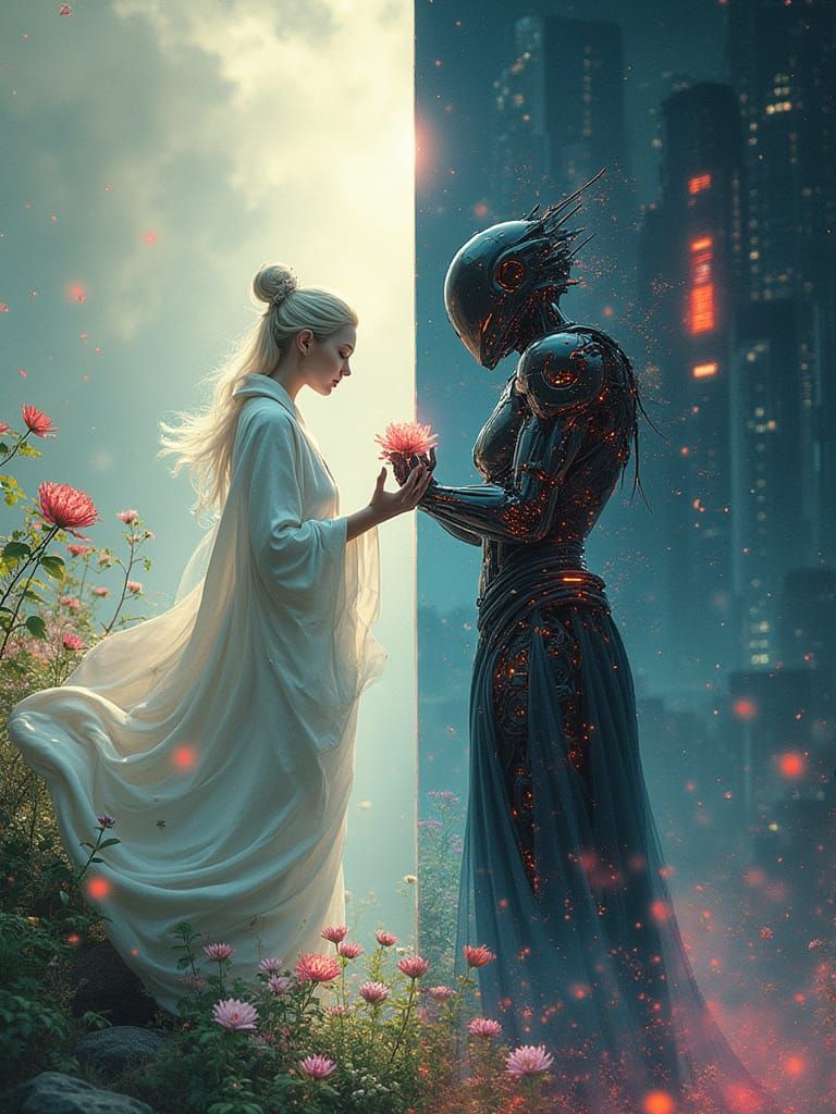 Druid vs Cyborg: Harmony and Chaos Split Image