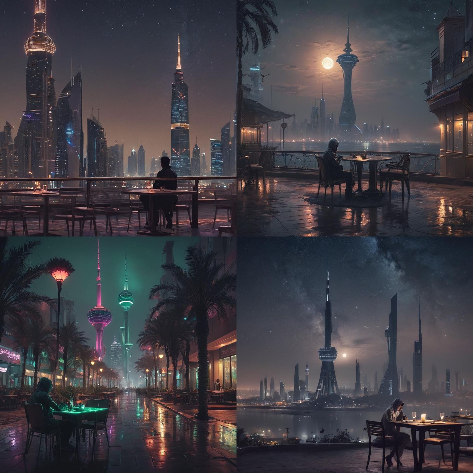 Futuristic Kuwait City at Night in Cybertron Style