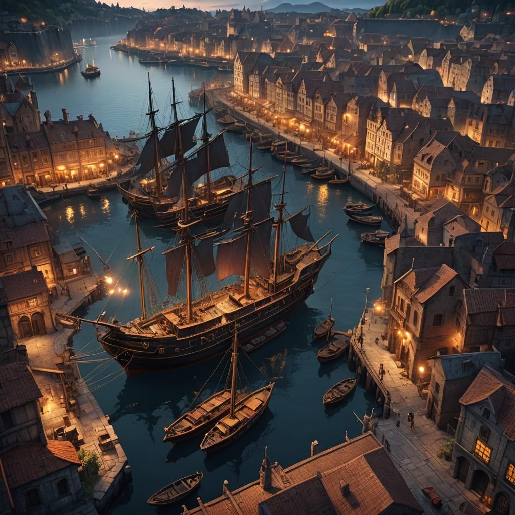 Fantastical Great Port at Summer Night