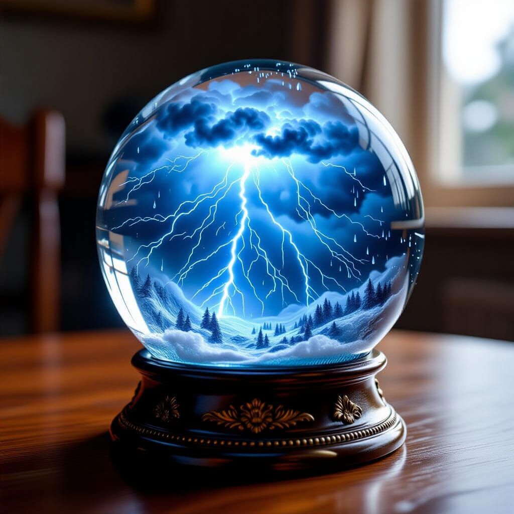 Miniature Thunderstorm in Ornate Glass Snow Globe