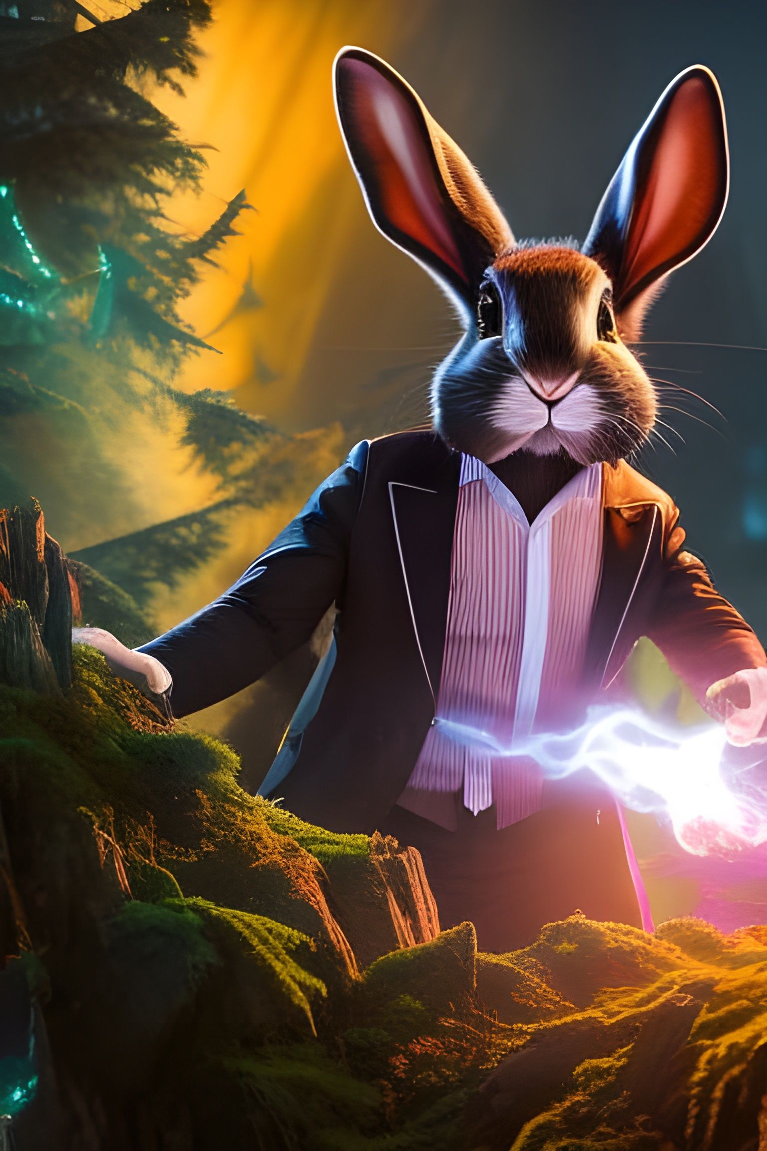 Rabbit Magician Casting Spell in Digital Illustration