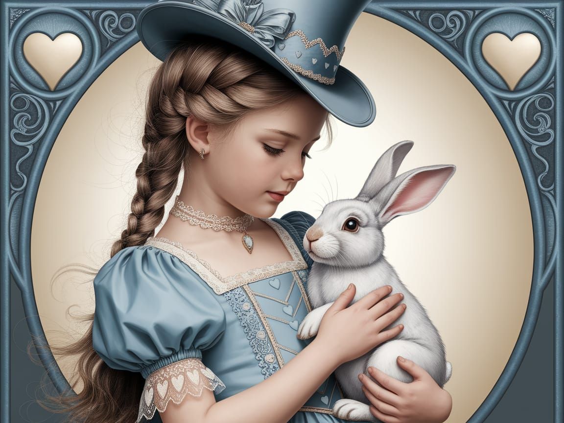 Whimsical Art Nouveau Fairytale Scene with Vintage-Inspired ...