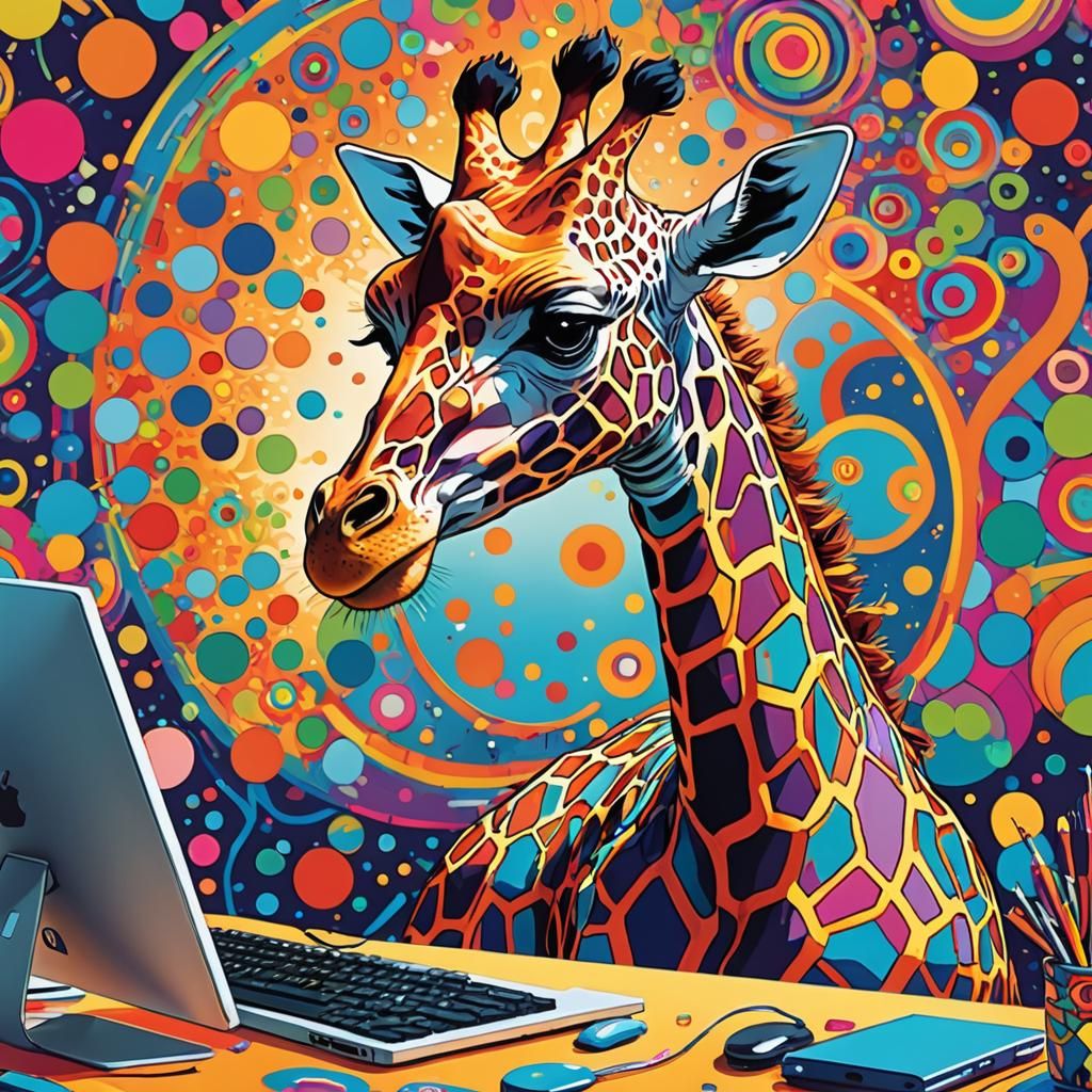 Giraffe Opens GIF in Vibrant, Playful Digital Art