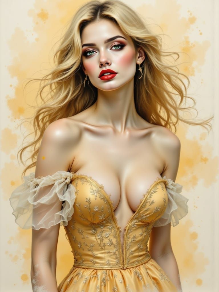 Ethereal Queen Radiates Golden Radiance