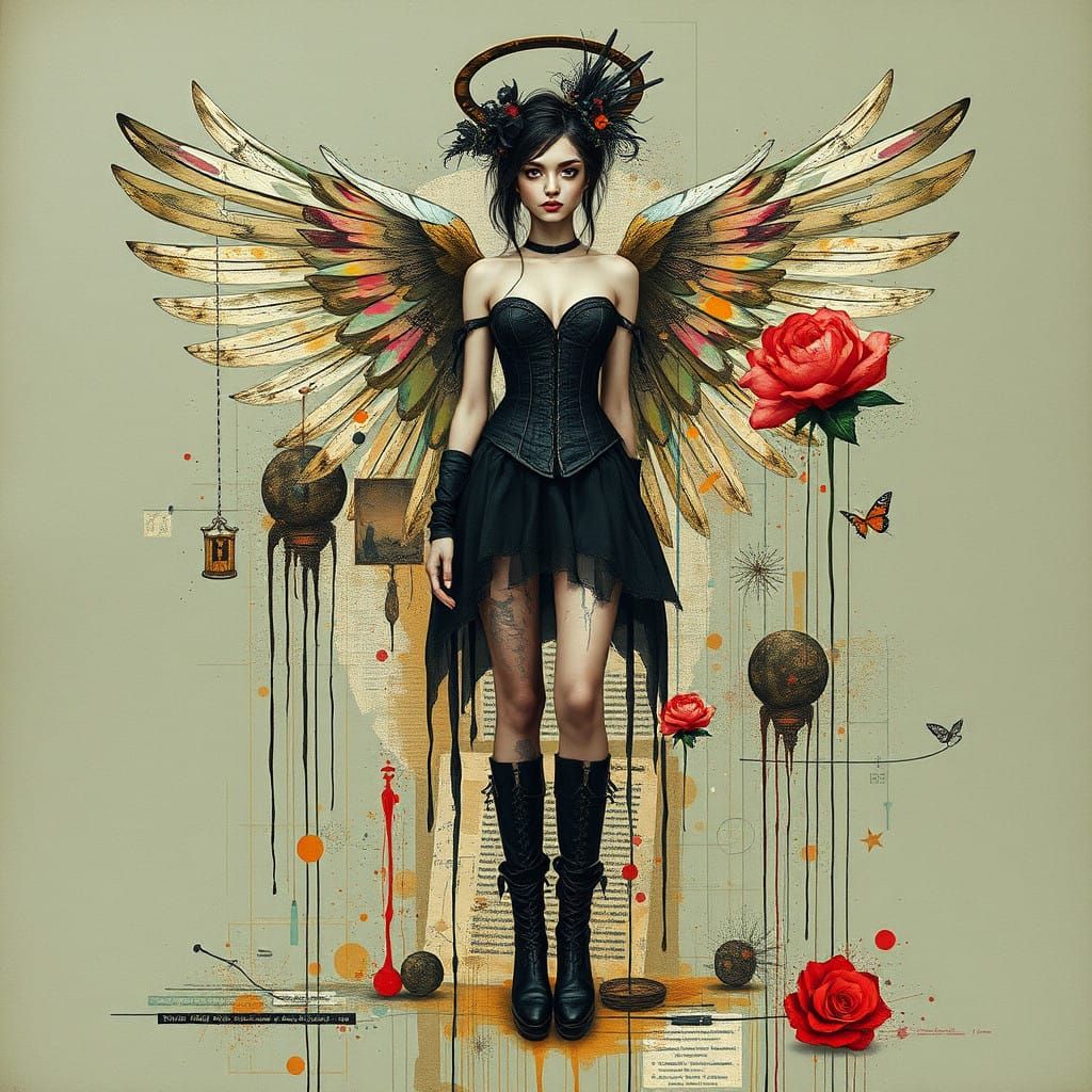 Female Angel in Dark, Cyberpunk-Inspired Fashion