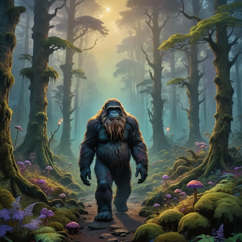 Big Foot in Misty Forest: Fantasy Concept Art