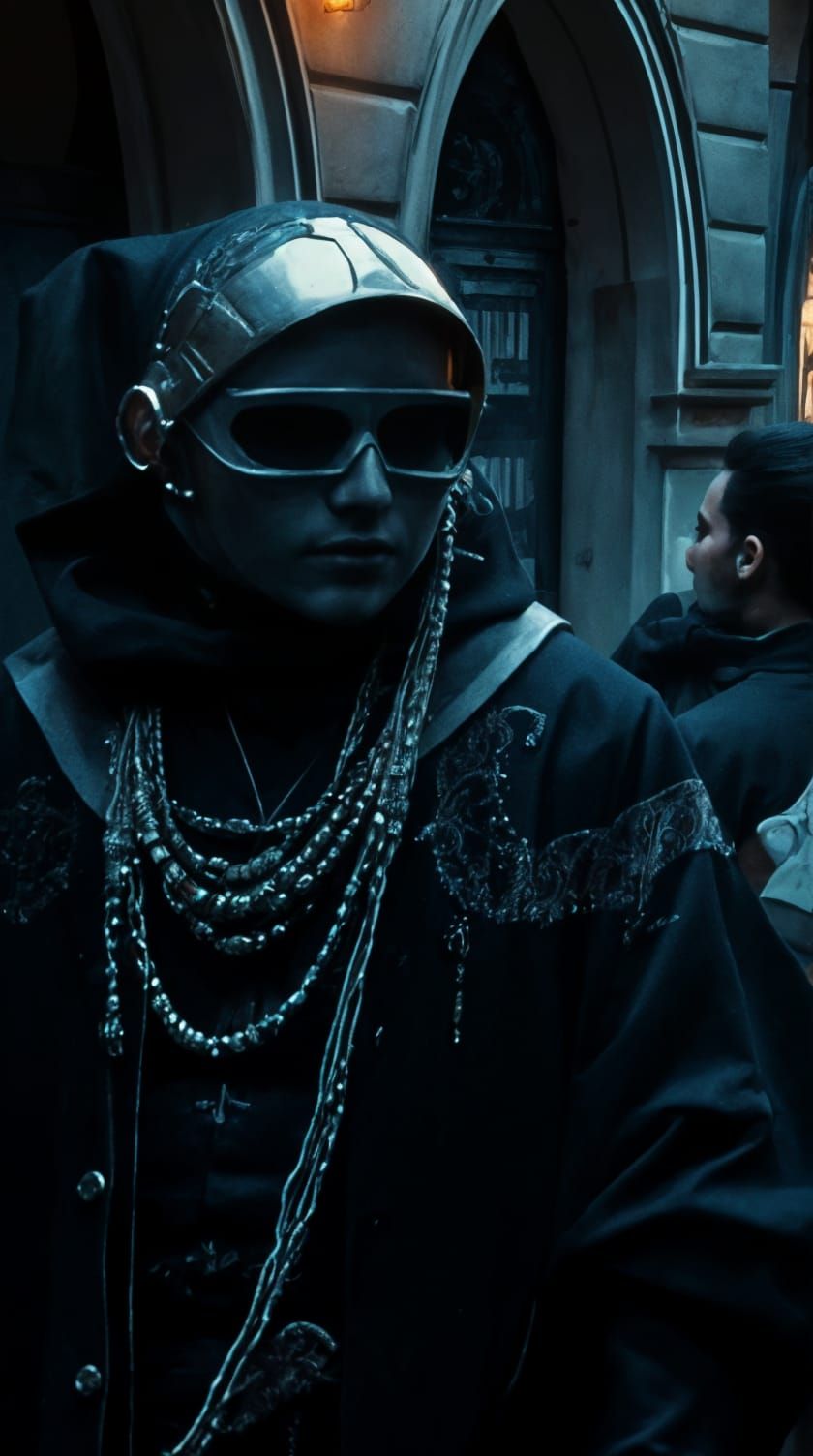 Cyberpunk Renaissance Carnival in Futuristic Venice