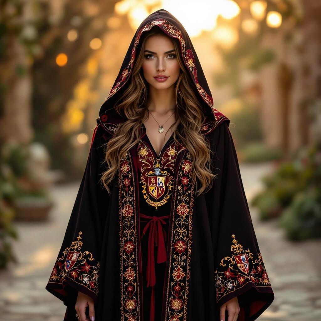 Witch in Gryffindor Robe with Golden Light