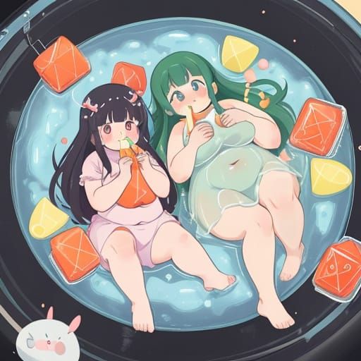 Anime Girls Feast on Jell-O in Factory