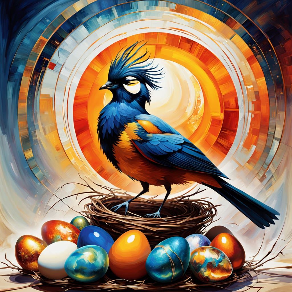 Ethereal Egg Nest in Vibrant Abstract Colors