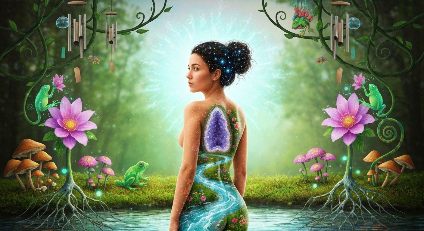 Surreal Woman Merging With Nature in Vibrant Digital Art