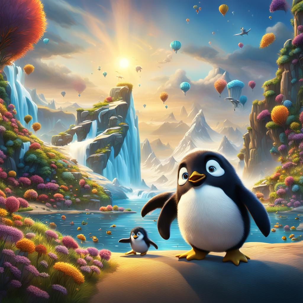 Happy Feet Cartoon Poster in Detailed Matte Style