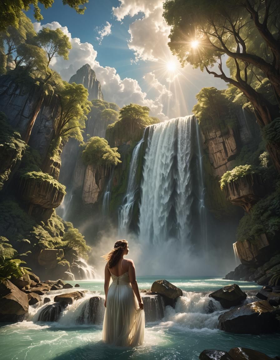 BBW Waterfall Bathing in Divine Sunshine