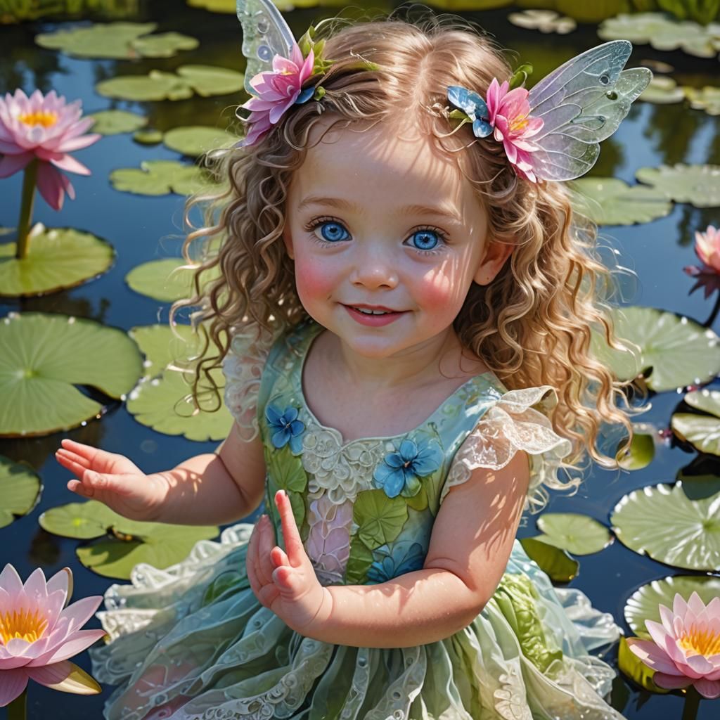 Happy Toddler Fairy Portrait with Blue Eyes