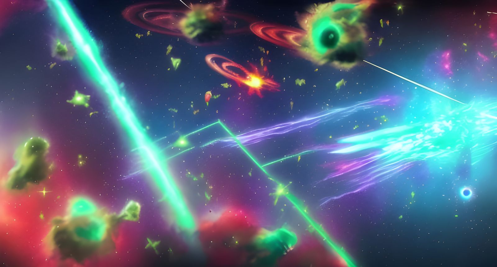 Epic Space Battle Inside a Colorful Nebula
