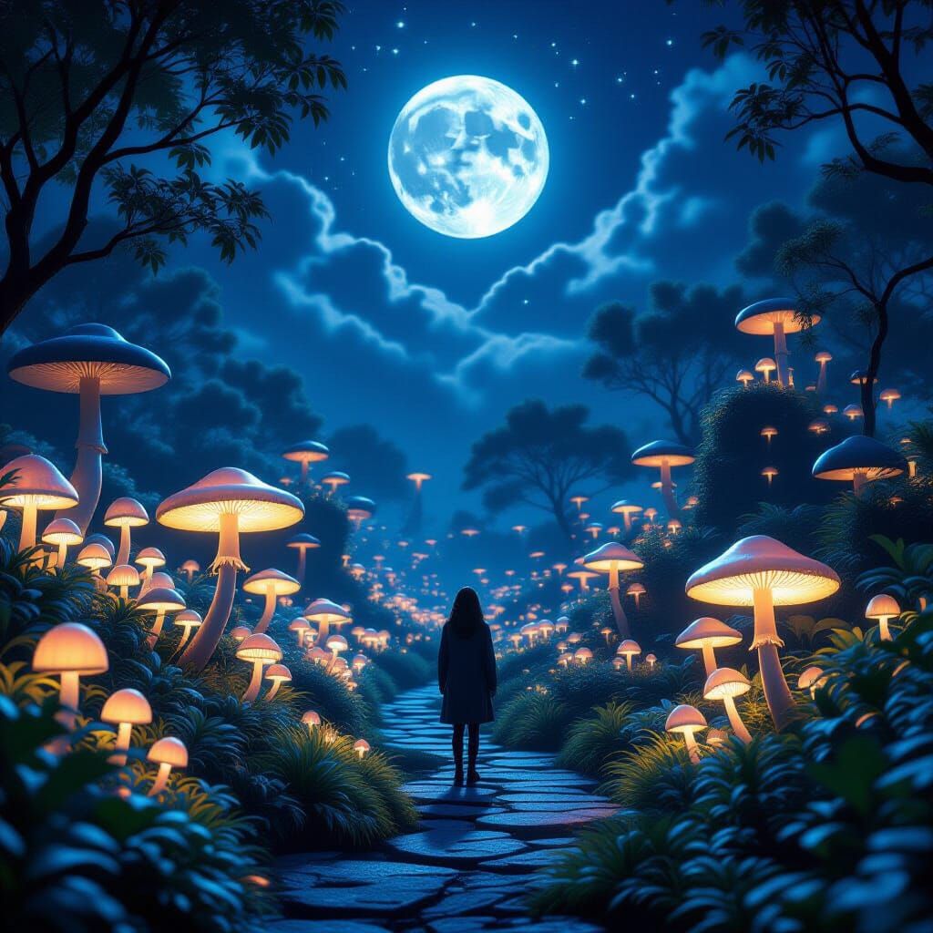 Ethereal Bioluminescent Garden at Night: Digital Matte Paint...