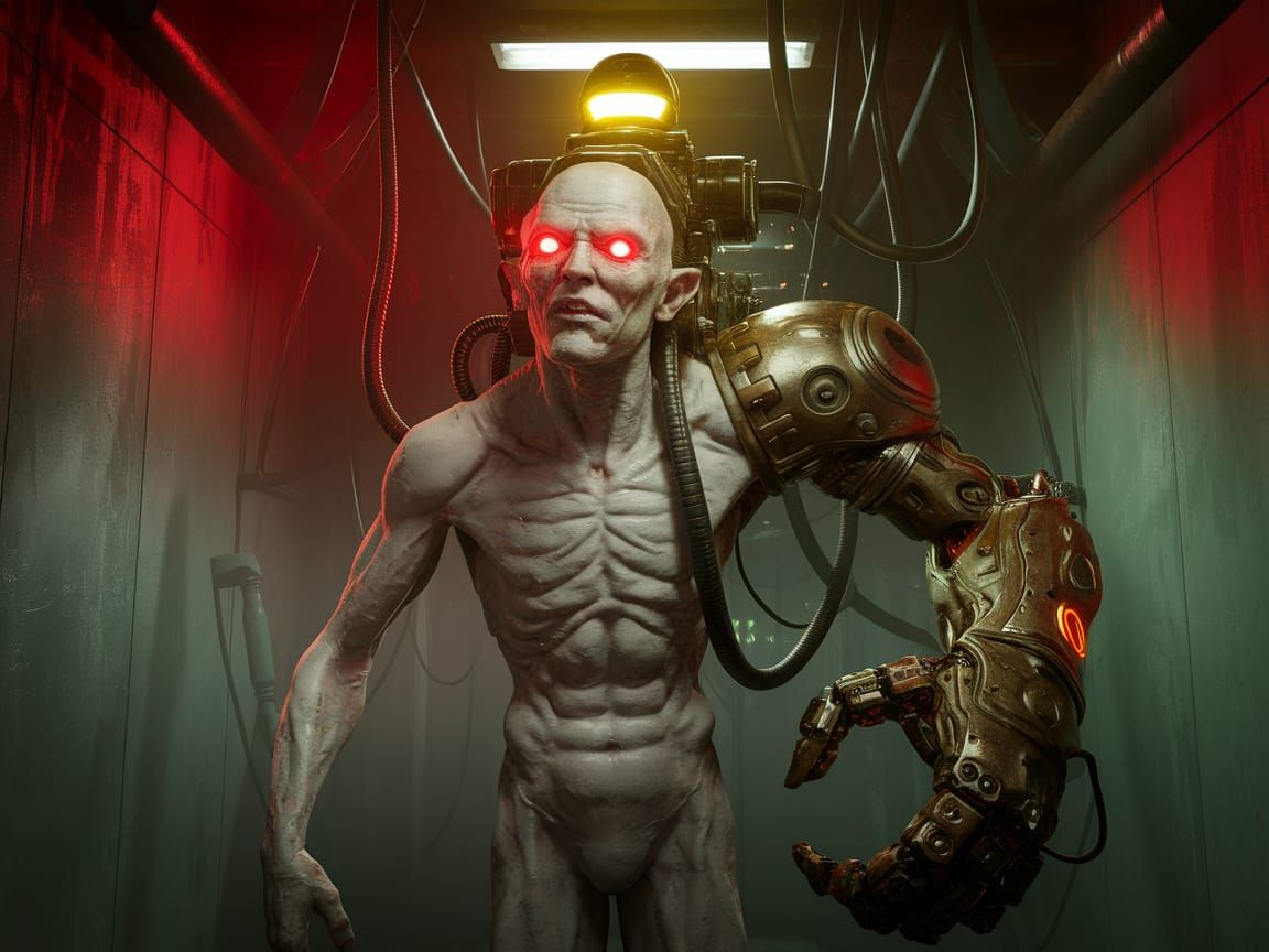 Deformed Cyborg in Industrial Fantasy Laboratory