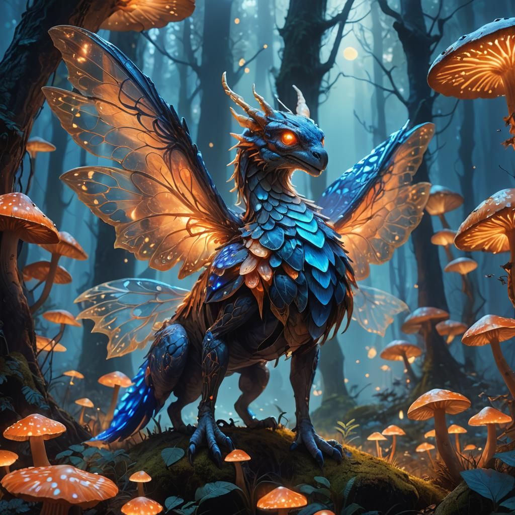 Mystical Creature in a Glowing Fantasy Forest