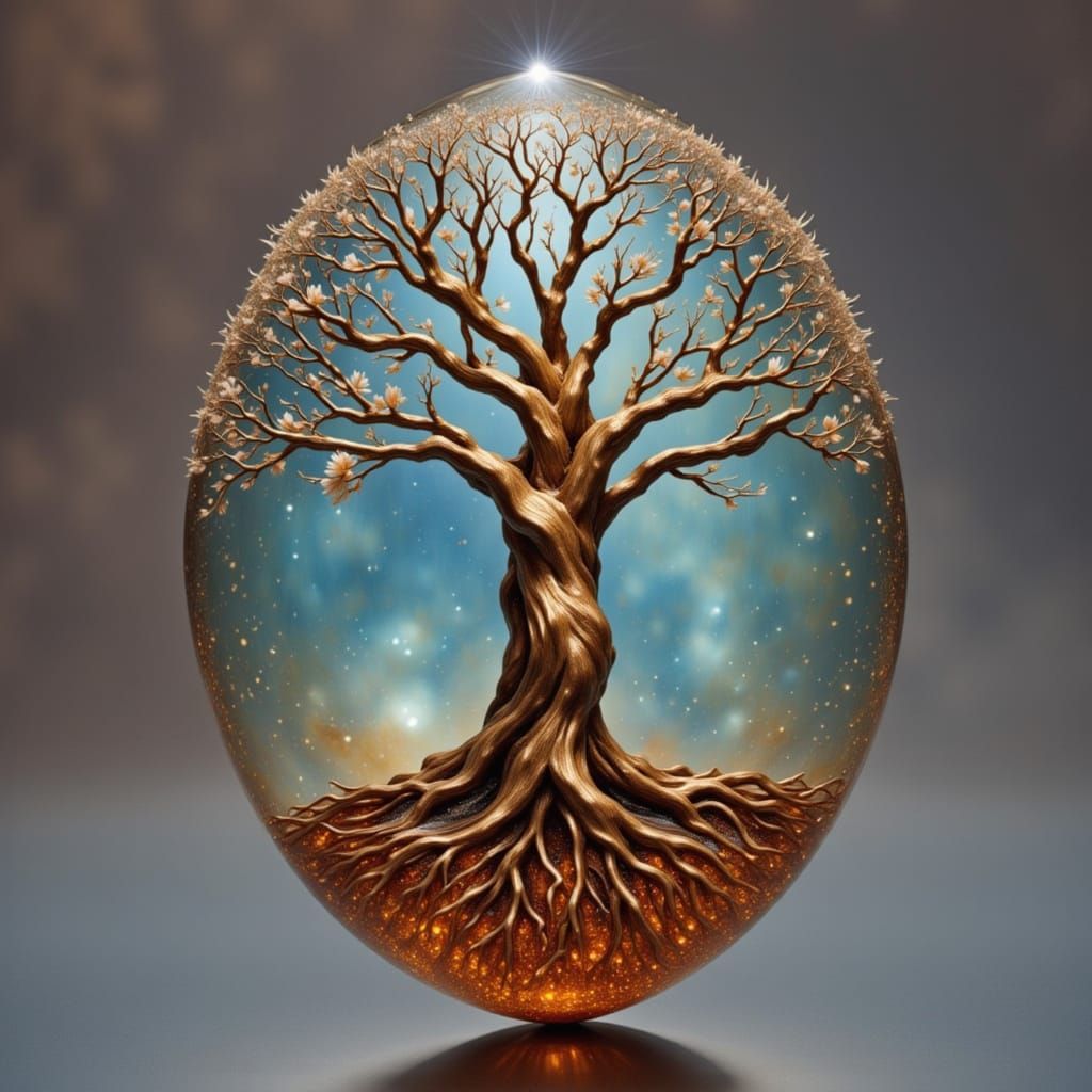 Tree of Life with Gemstone and Surreal Elements