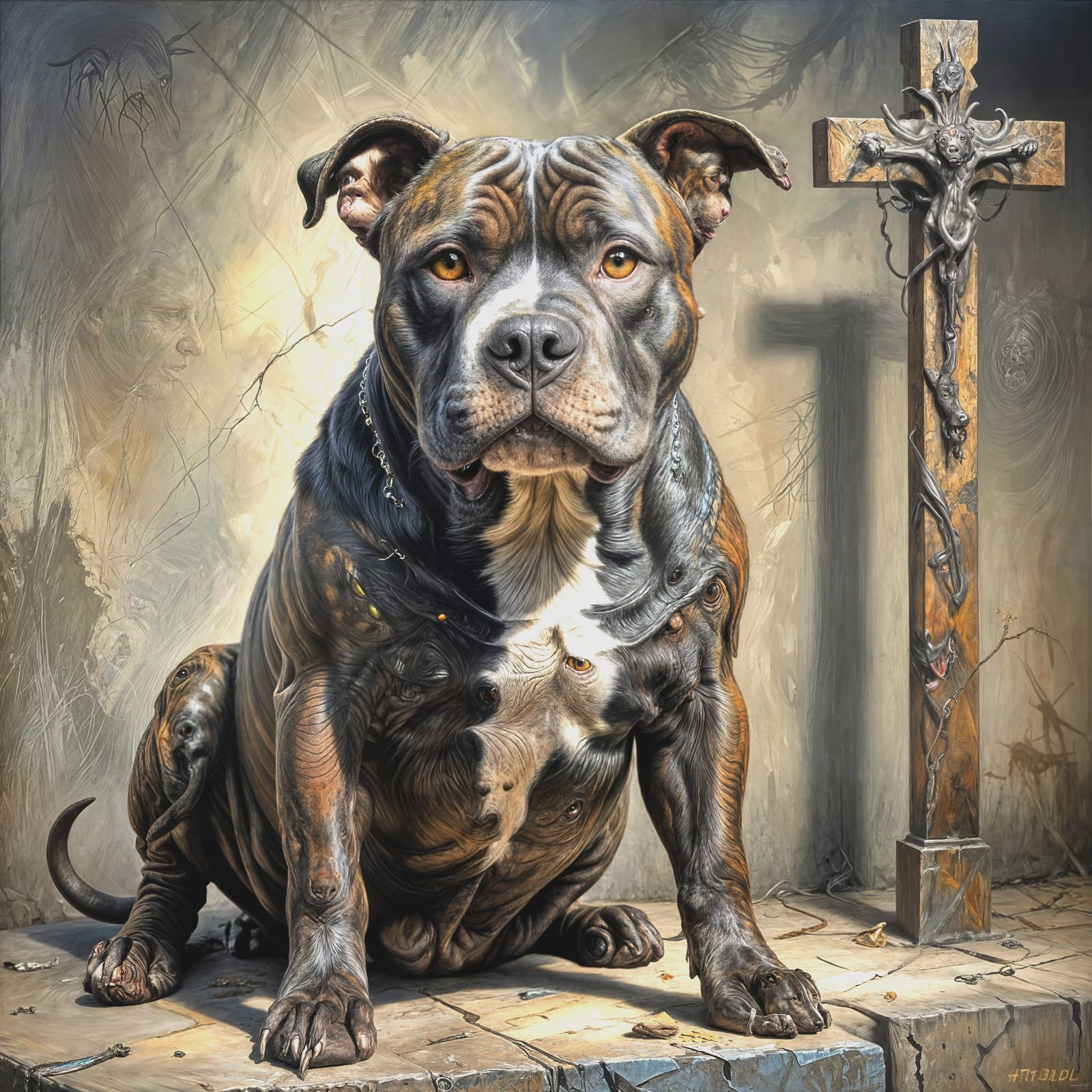 Hyper Realistic Oil Painting of a Brindle Pitbull Memorial