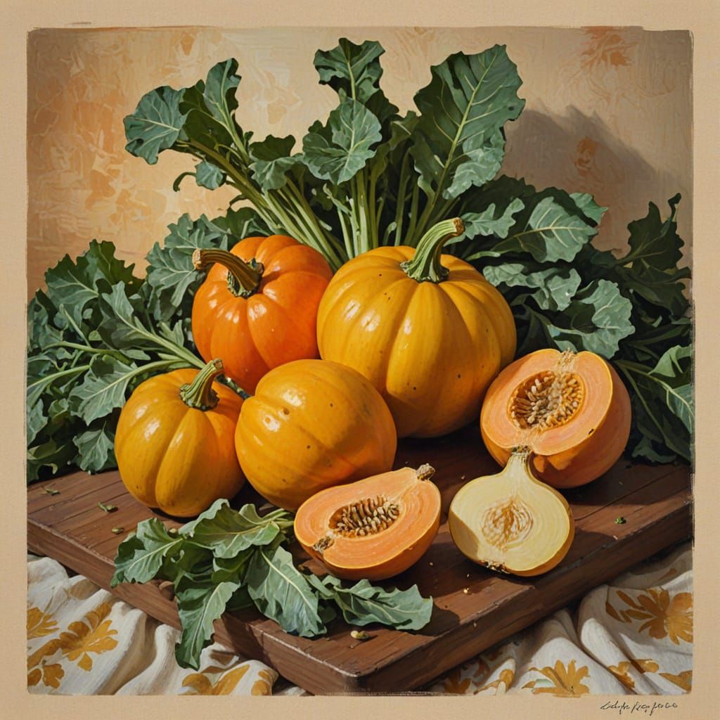 Autumn Vegetable Medley in Warm Oil Painting Style