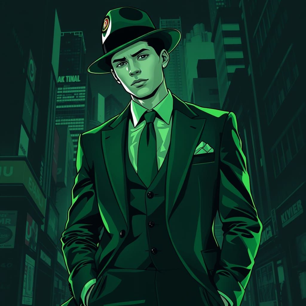 Dark Noir Gentleman in Monochrome Cityscape