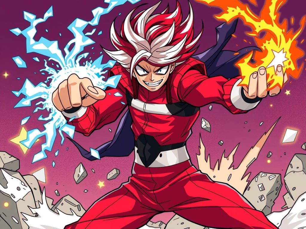 Duel Quirks Unleashed: Shoto Todoroki in Comic Book Style