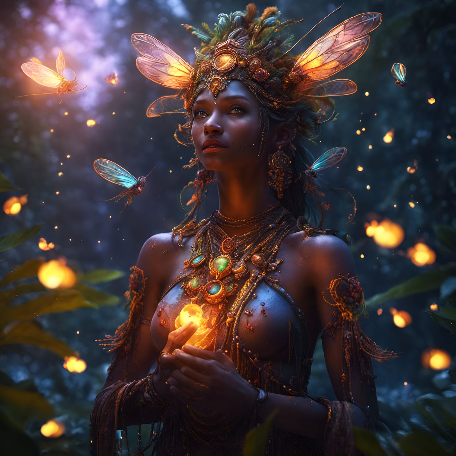 Peganum Harmala Spirit Goddess with Fireflies