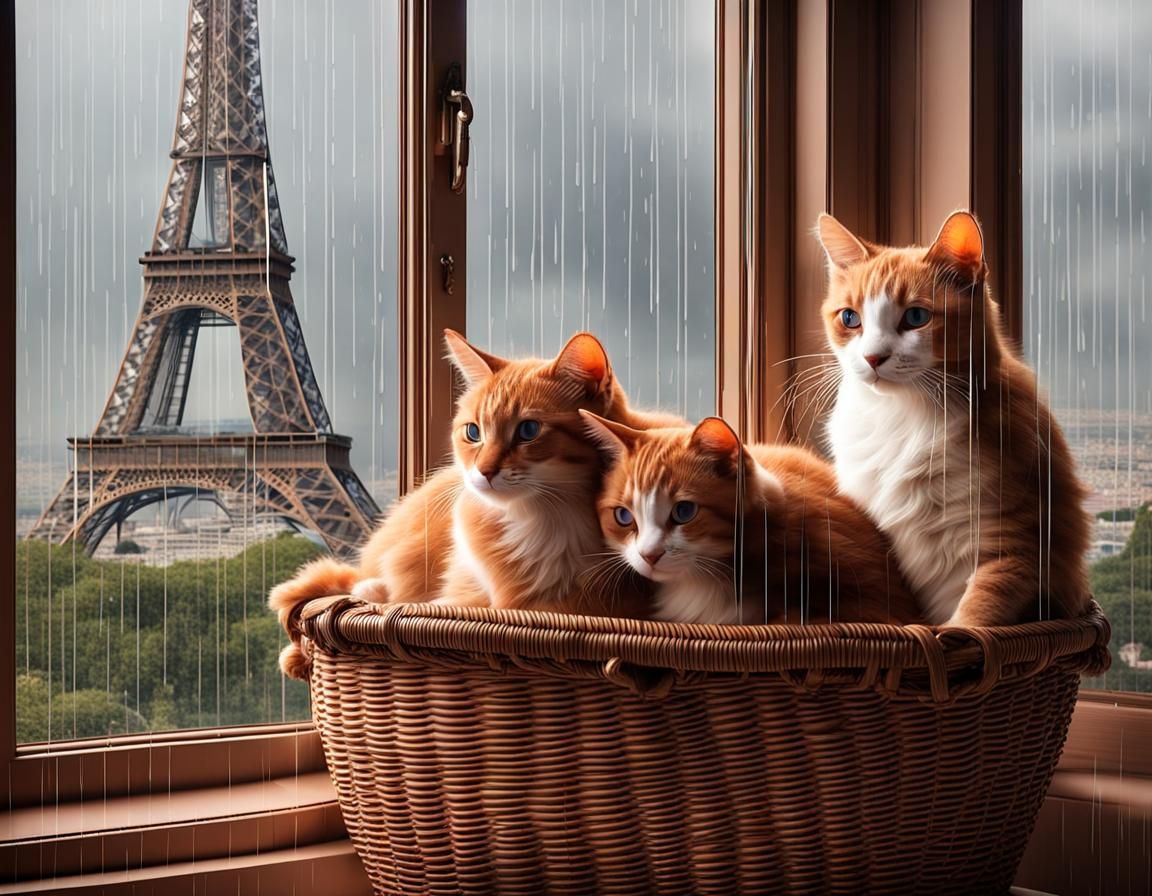 Cats Cuddling with Eiffel Tower View