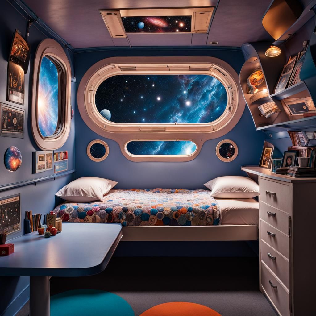 Bunkbed Room with Galaxy View in Robert Crumb Style