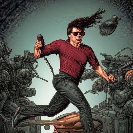 Tom Cruise Chasing a Pig in Comic Art