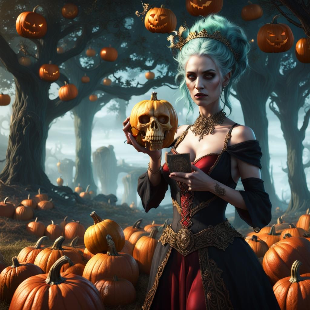 Ice Queen Under Pumpkin Tree, Matte Painting