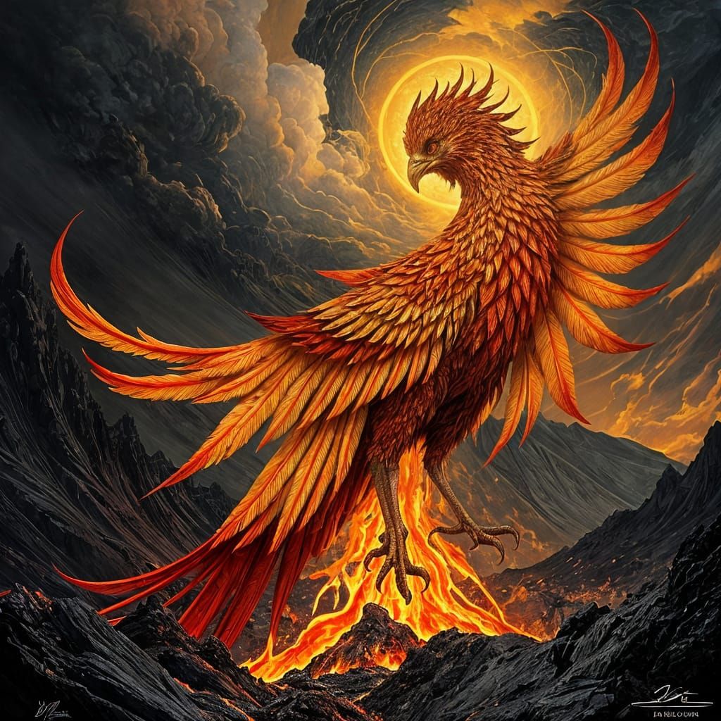Phoenix Rising in Art Nouveau Style