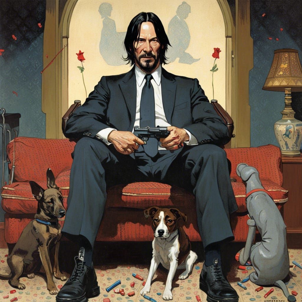 John Wick in Norman Rockwell Style
