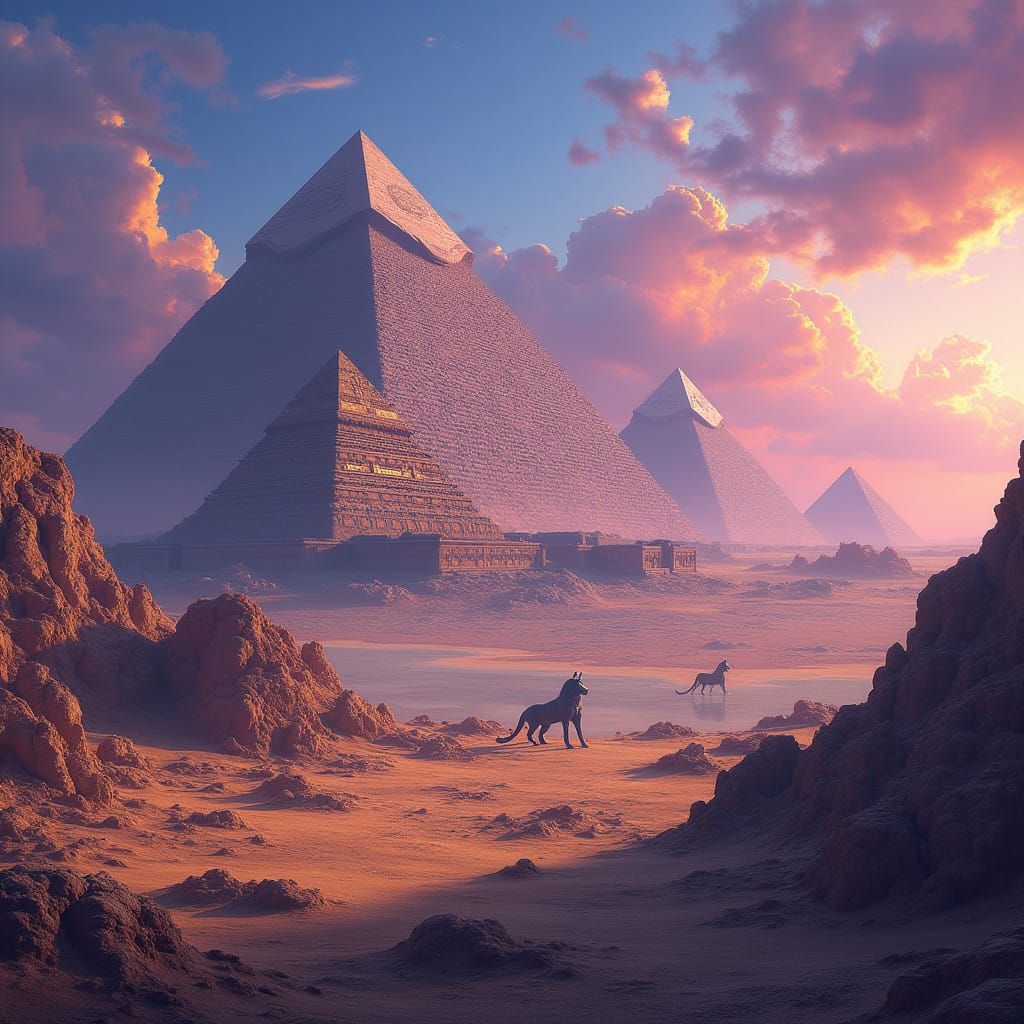 Egyptian Pyramids and Sphinx in Dreamlike Splendor