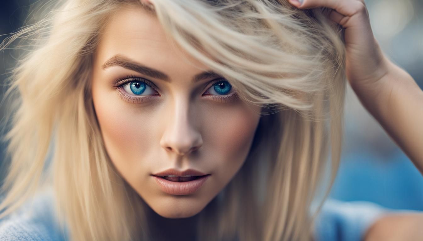 Blonde Woman with Blue Eyes in Seductive Outfit