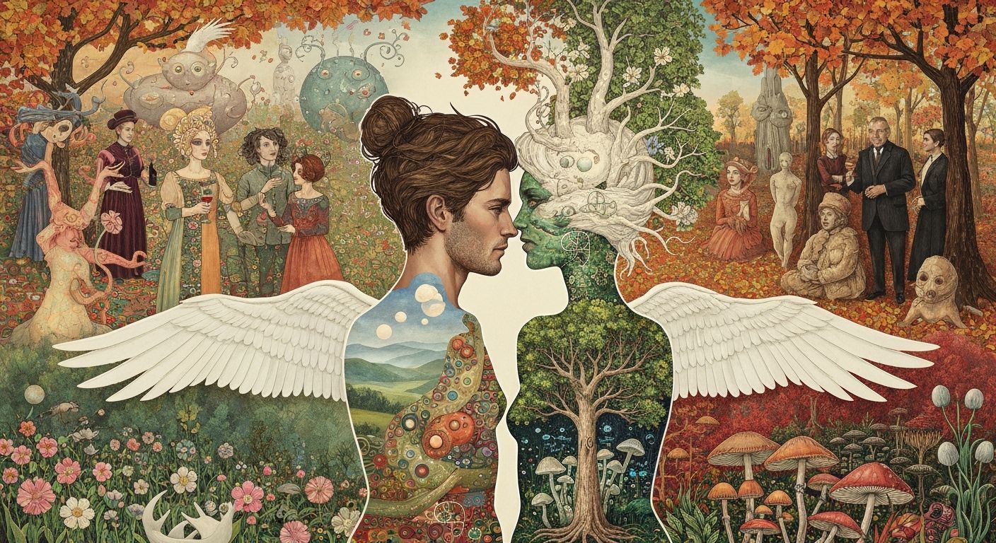 Surreal Garden Party in Klimt-Inspired Style