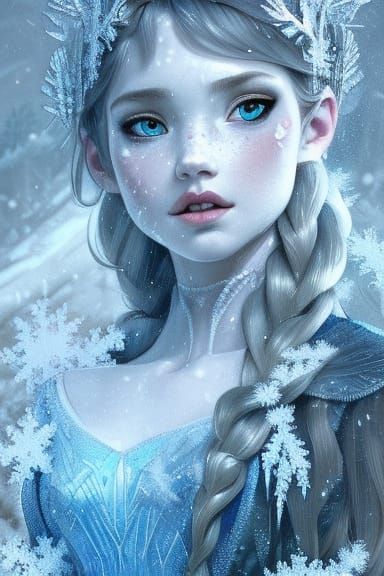 Frozen Ice Princess Portrait in Digital Art Style