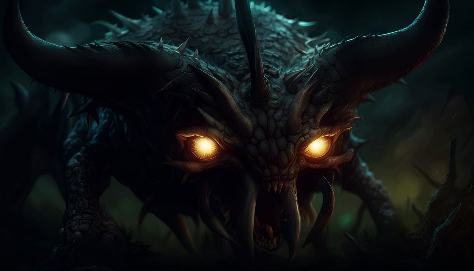 Night Creature with Glowing Eyes and Horns