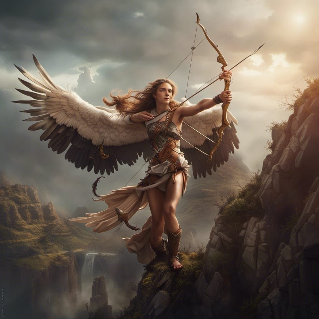 Epic Female Cupid Archer on Eagle