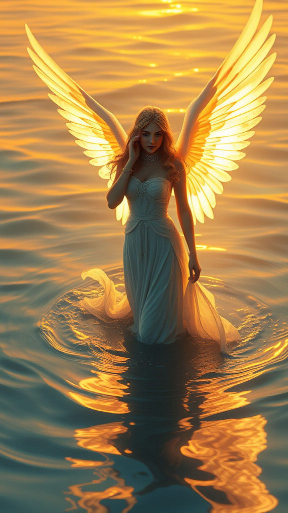 Luminescent Angel in Golden Light: Ethereal Matte Painting