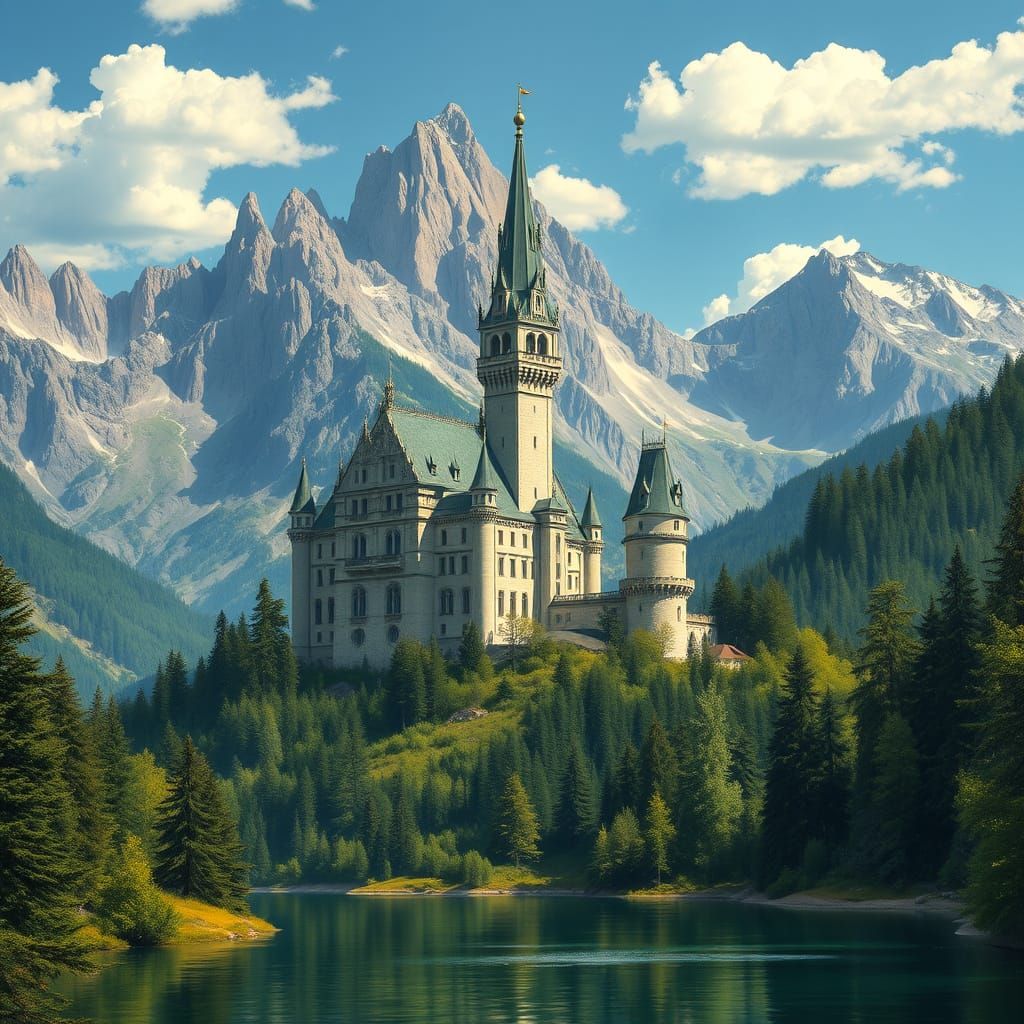 Fairytale Castle in Austrian Alps in Art Nouveau Style