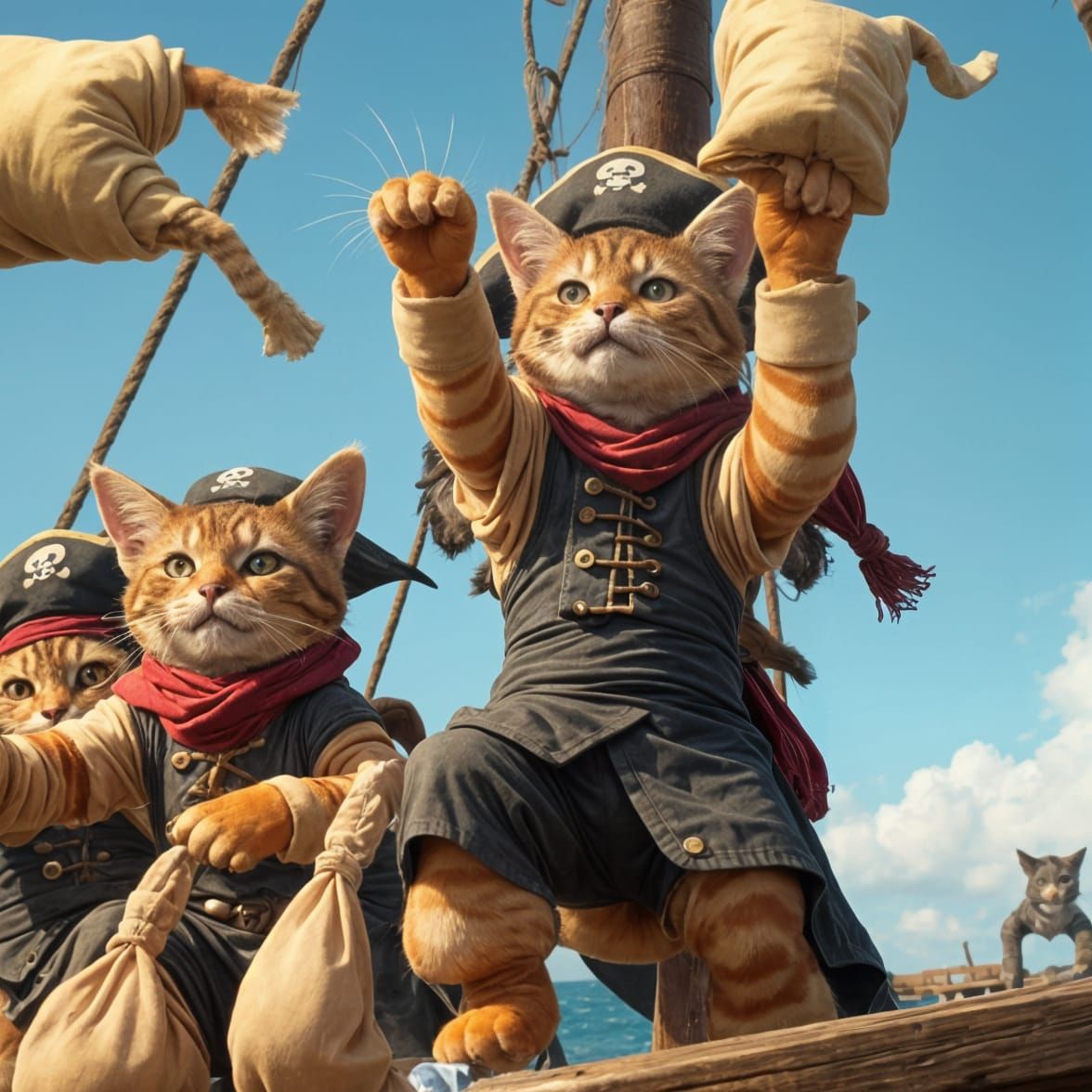 Feline Buccaneers in Swashbuckling Action