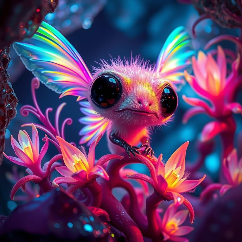 Ethereal Alien Creature in a Dark Crystal Cave