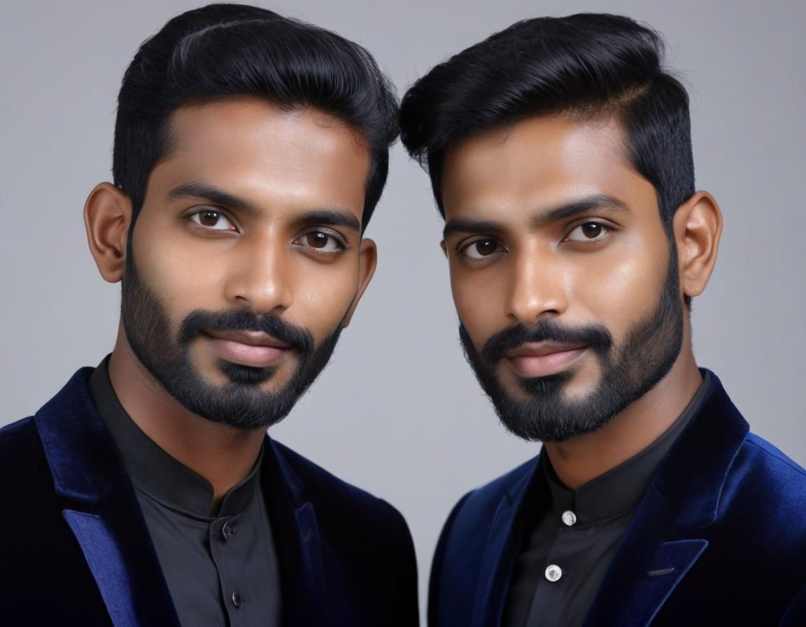 Elegant Gay Couple in Velvet Suits: Impressionist Oil Painti...