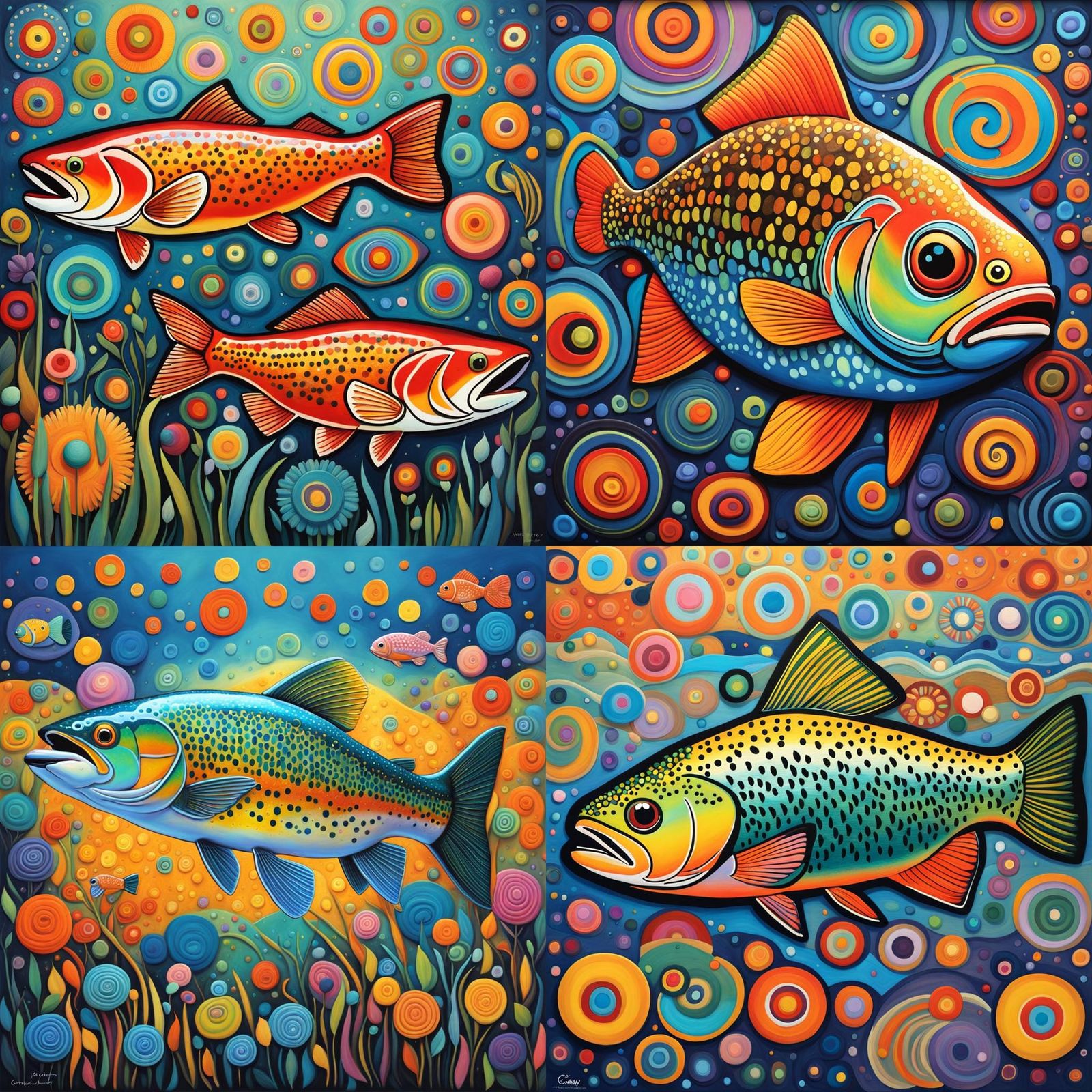 Folk Art Trout in Klimt Style