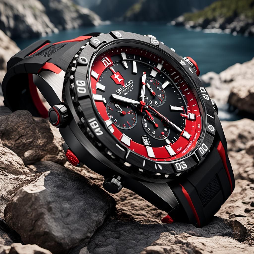 Swiss Sports Watch with Red Accents: Photorealistic Renderin...